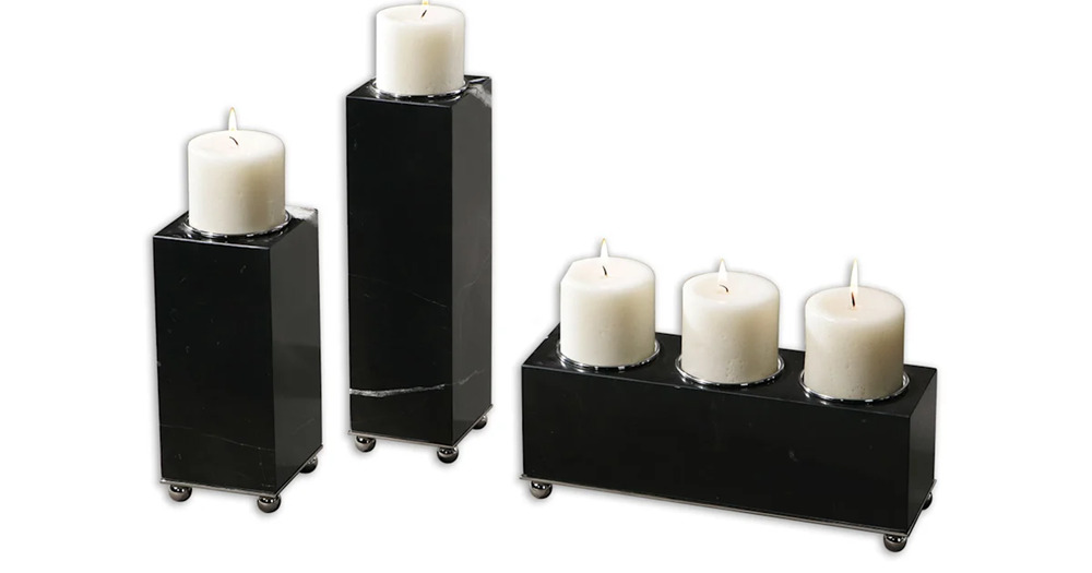 Black Marbled Uttermost 19681 Carolyn Kinder Jett Candleholders Set of 3